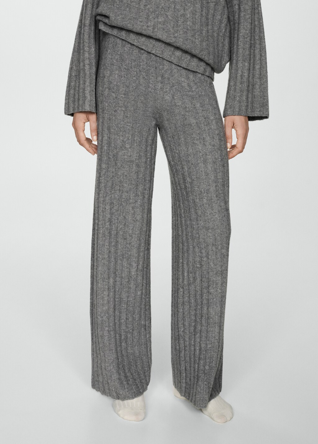 Straight-fit rib-knit trousers - Medium Heather Grey