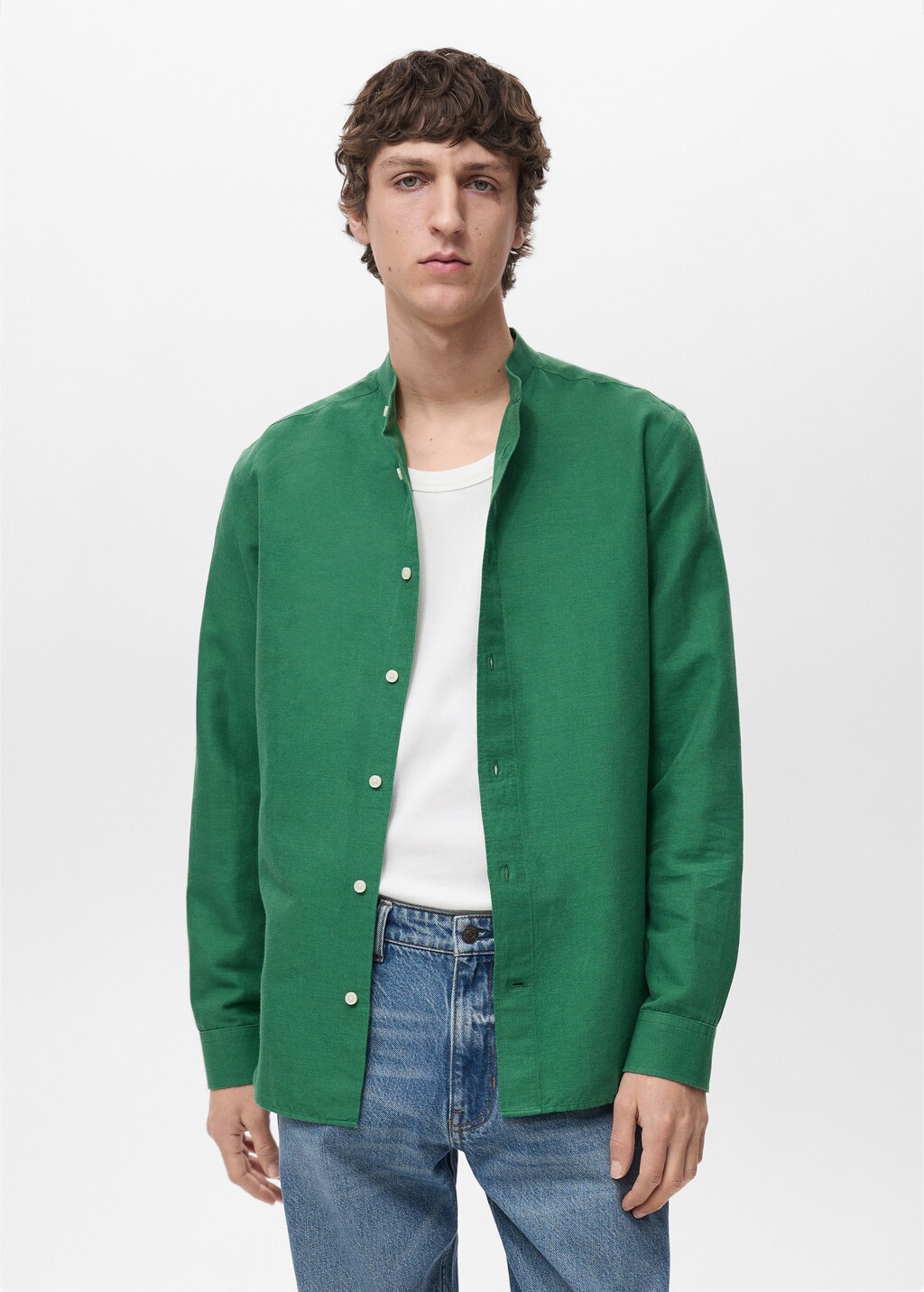 Mao collar linen shirt - Sand