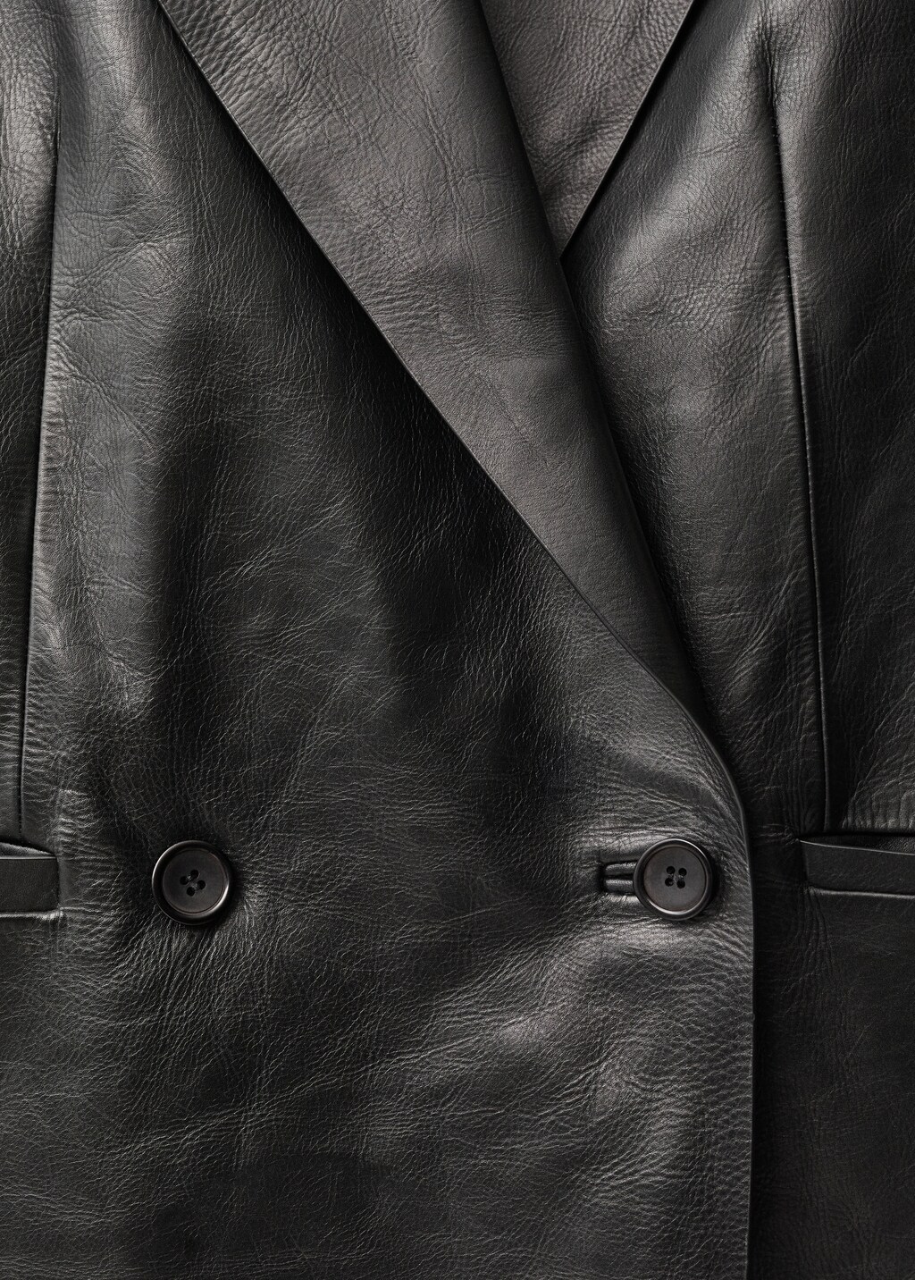 Double-breasted leather jacket - Black