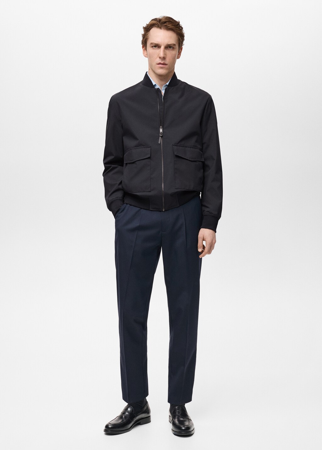 Water-repellent bomber jacket with pockets - Night Blue