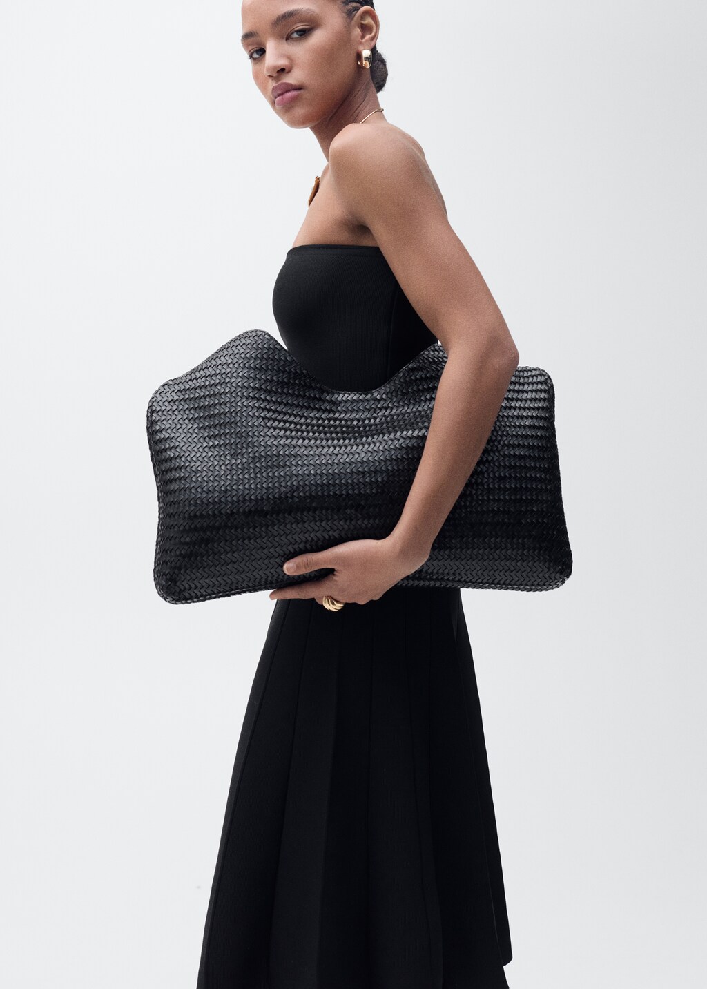 Strapless flared knitted dress - Black