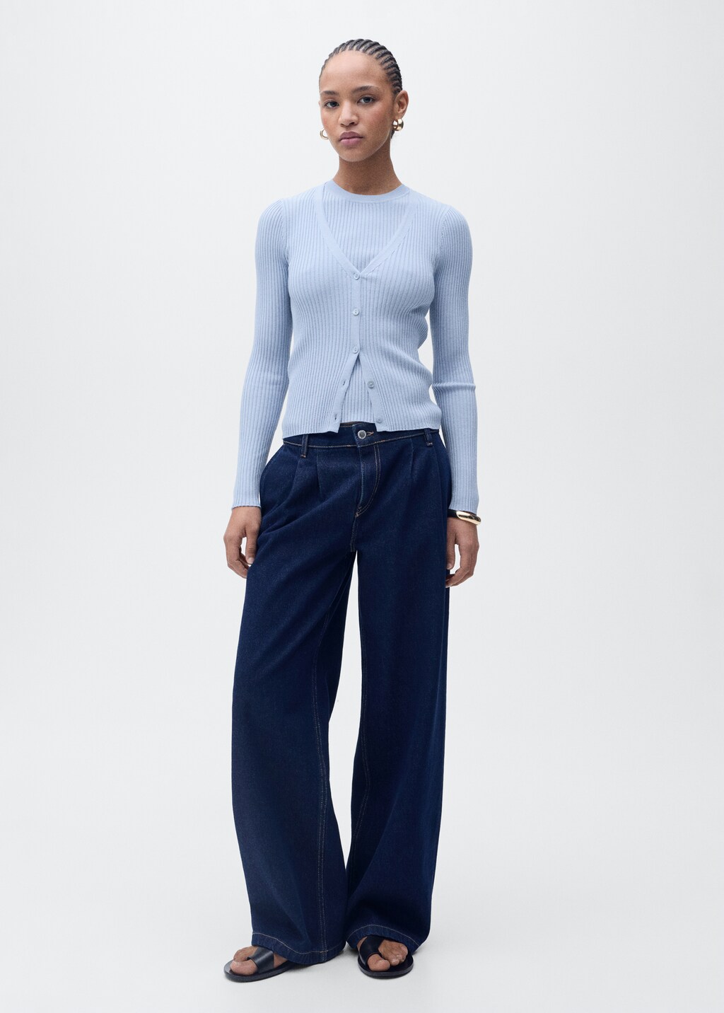 V-neck rib-knit cardigan - Pastel Yellow