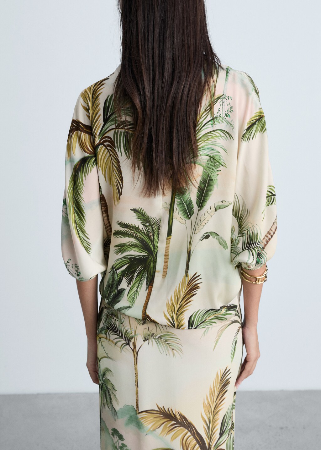 Draped cape with tropical print - Ecru