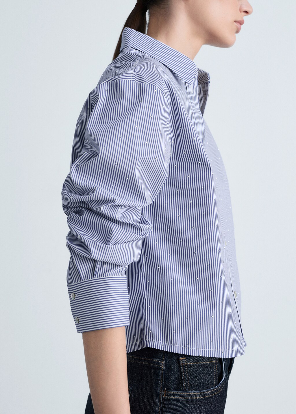 Striped shirt with rhinestone detail - Sky Blue