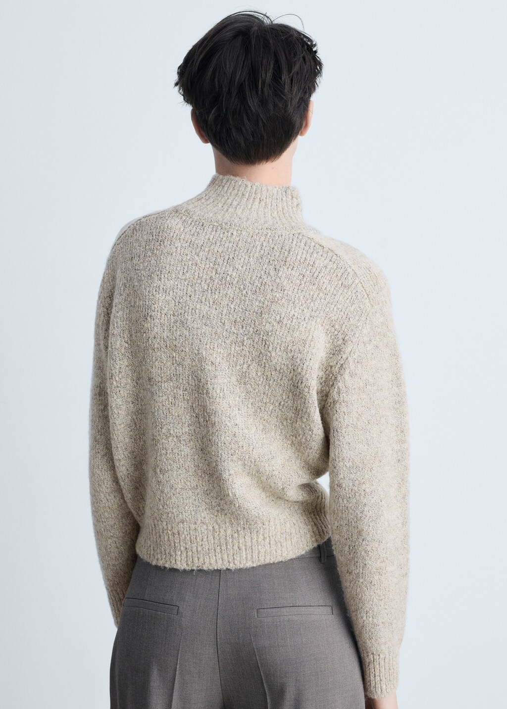 Knitted sweater with perkins neck - Sand