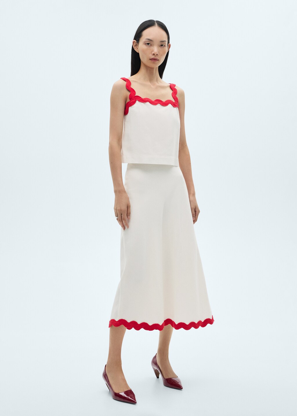 Midi-skirt with contrasting trim - White