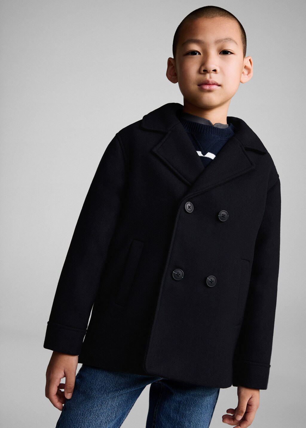 Buttoned wool coat - Dark Navy