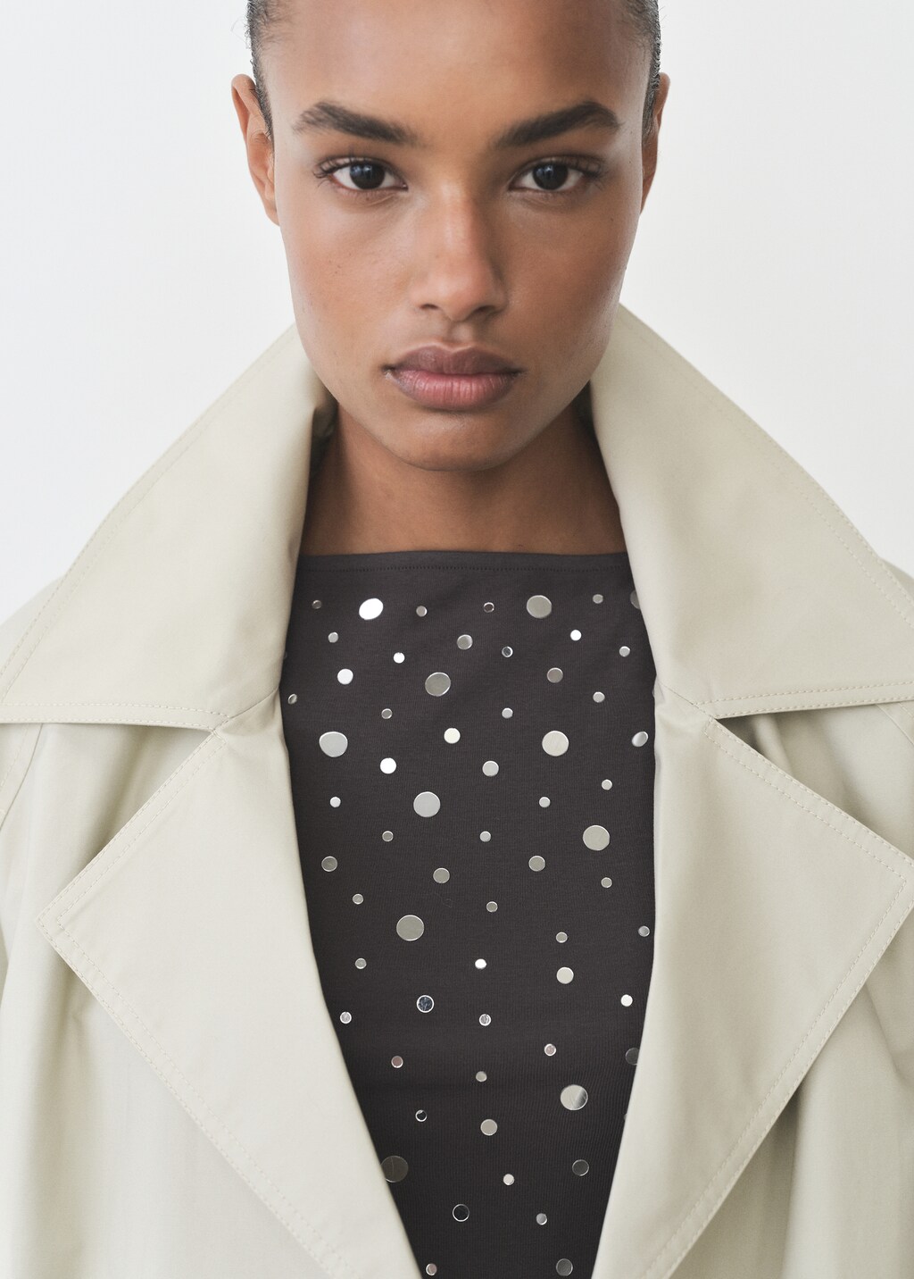 Cotton top with sequin detail - Charcoal