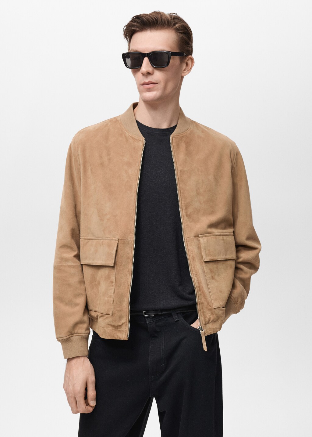 Suede leather bomber jacket - Beige
