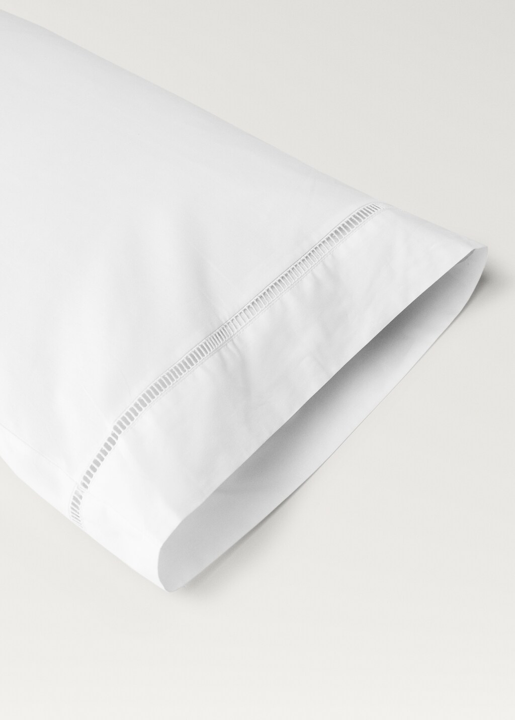 Cotton percale pillowcase with hemstitch, 45x110 cm - White