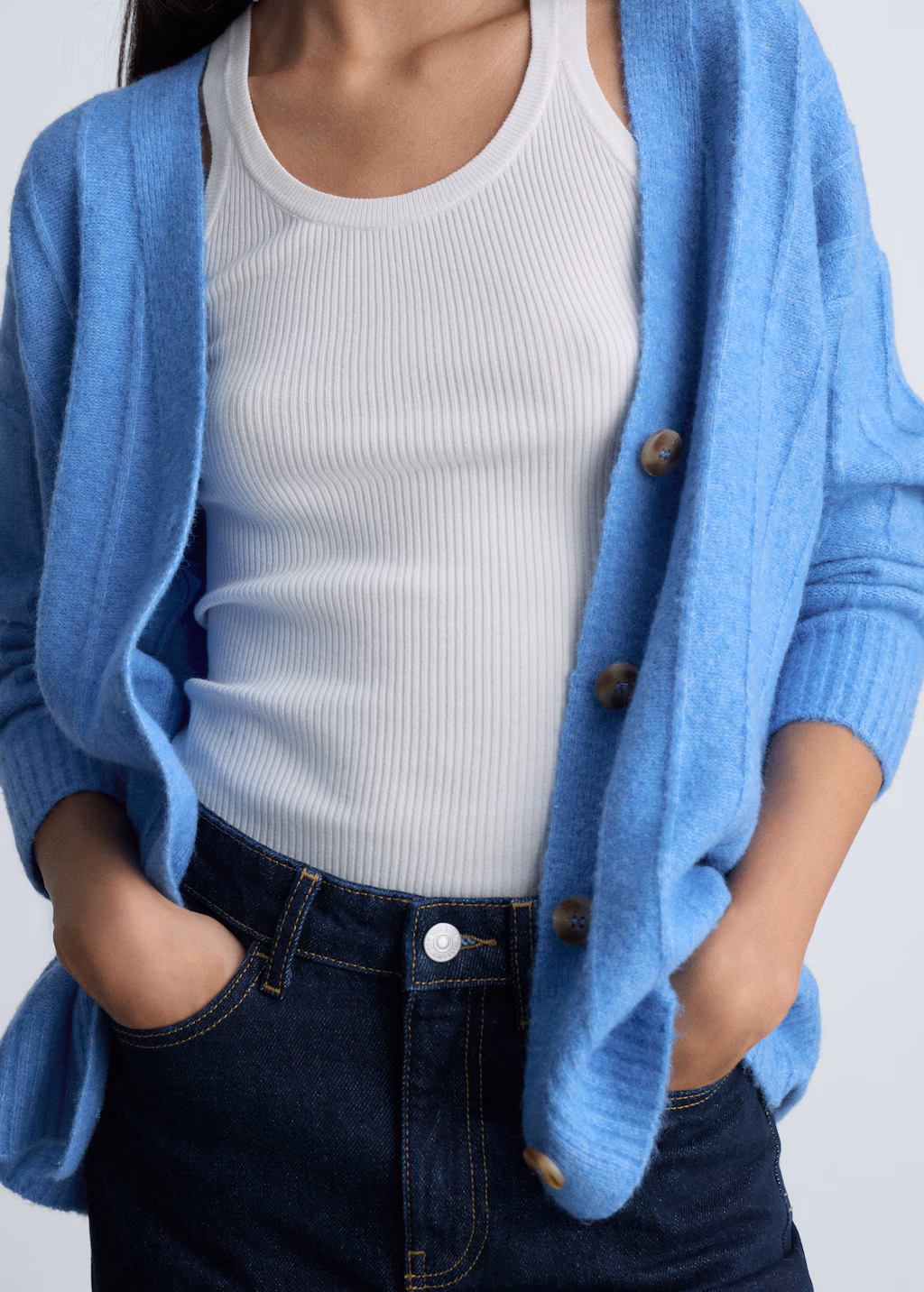 Buttoned long cardigan - Ecru