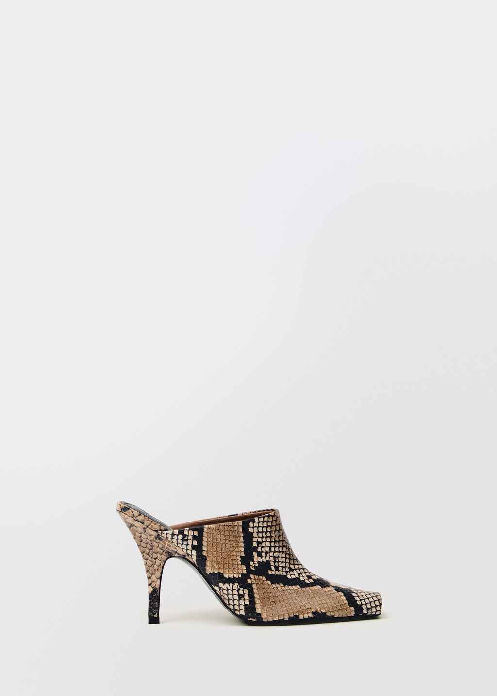 Animal-print open-back leather heeled shoes - Beige