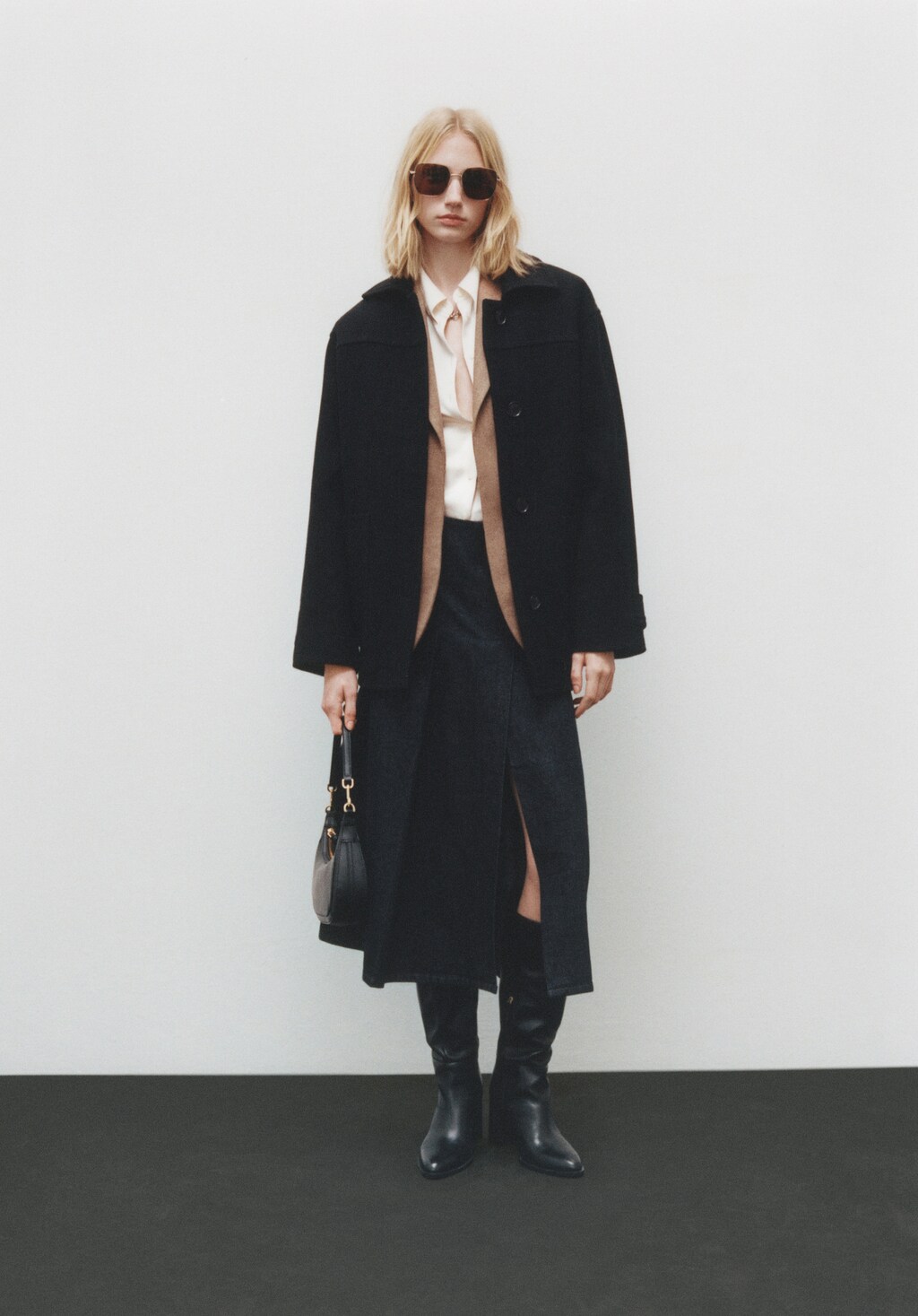 Rinse-wash midi-skirt with buckle - Open Blue