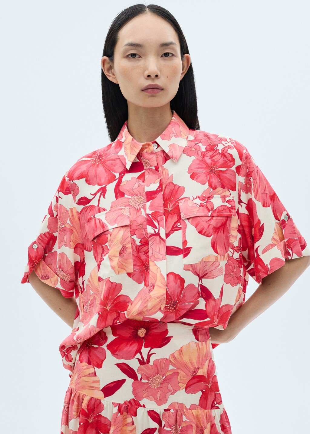 Floral print shirt with pockets - Red