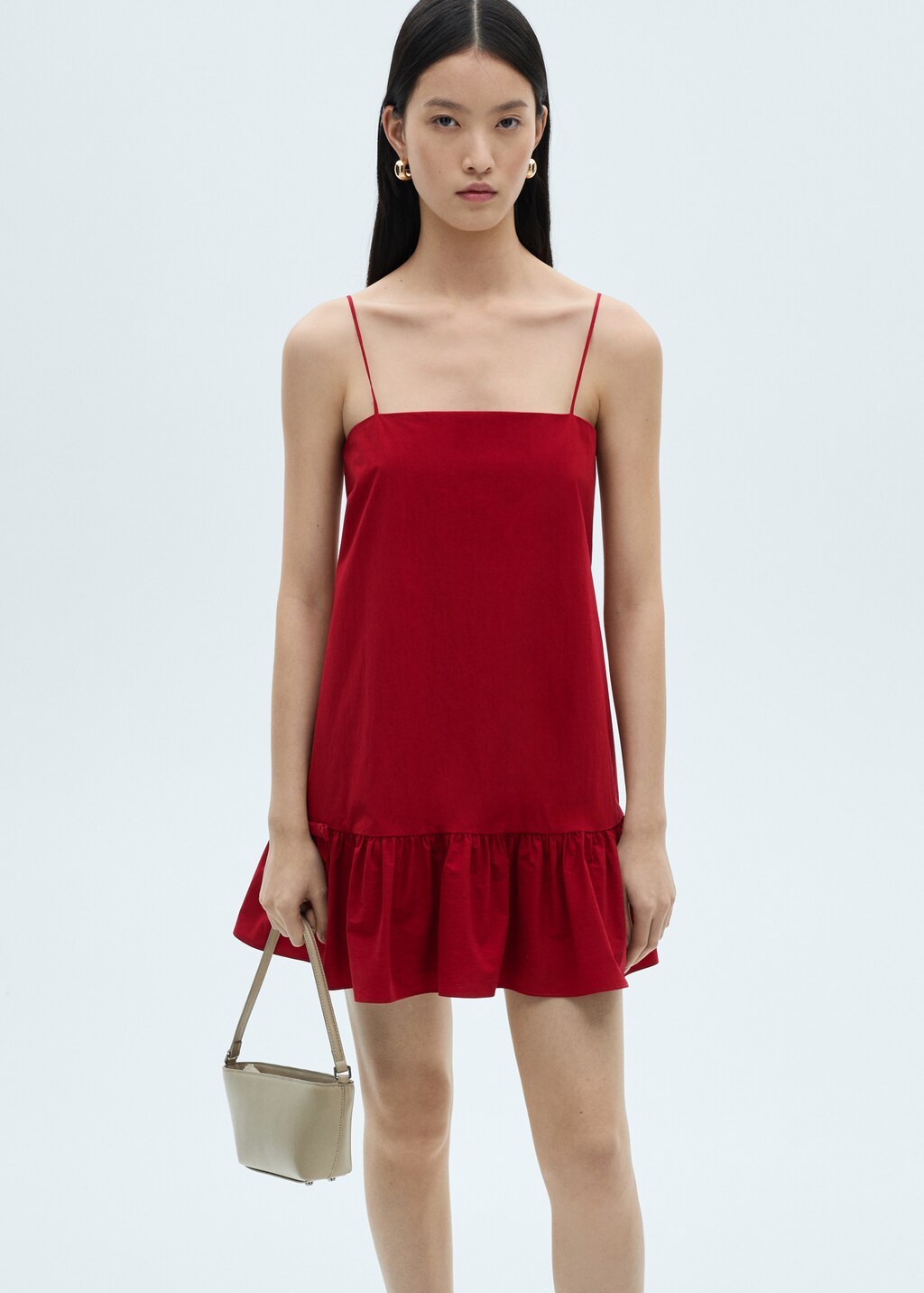 Ruffle dress with thin straps - Red
