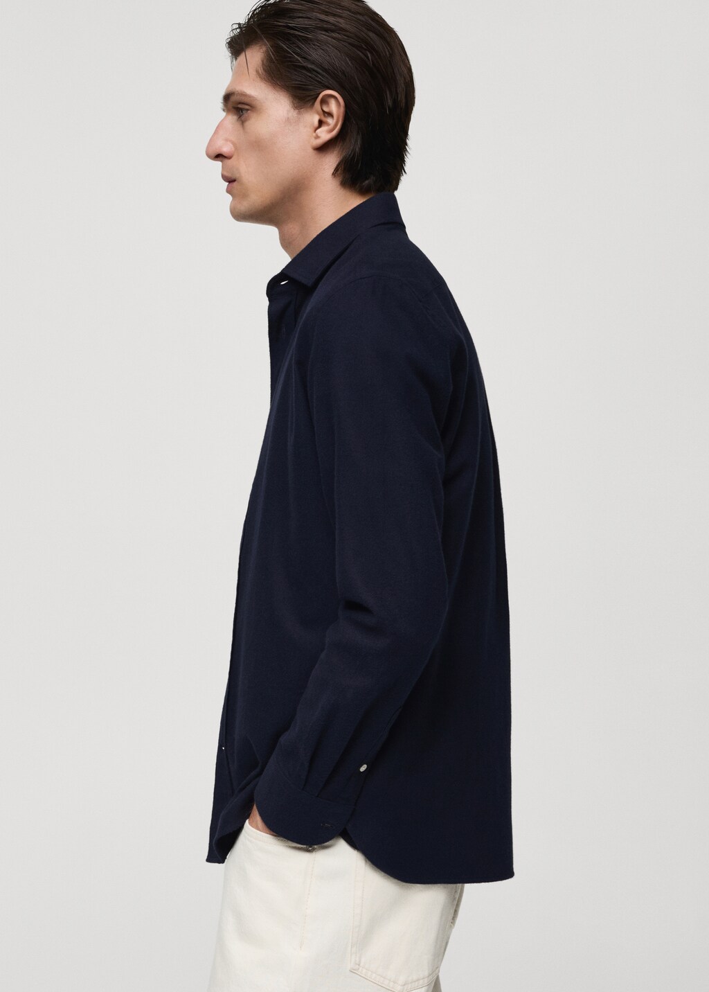 100% cotton flannel regular-fit shirt - Light/Pastel Grey