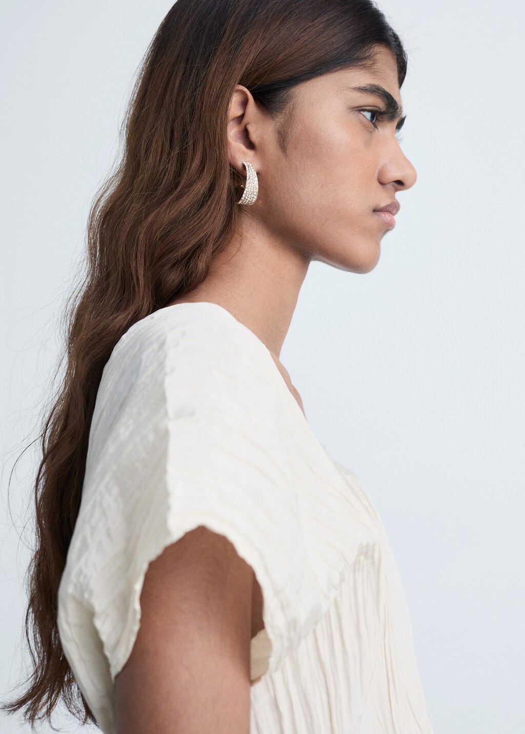 Wrinkled effect V-neck top - Blue