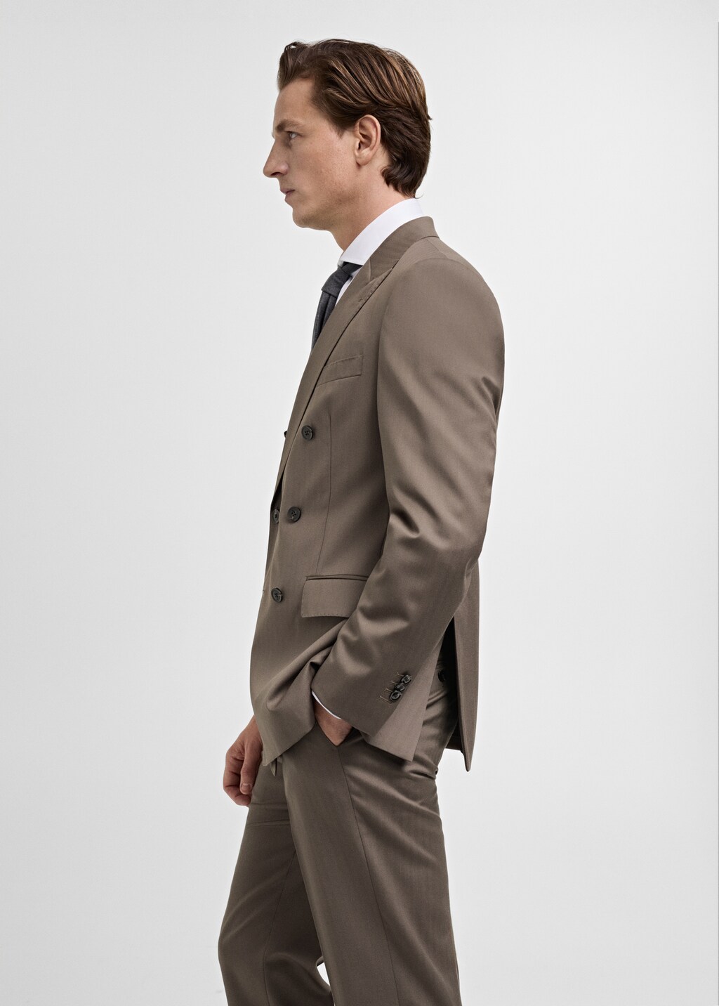 100% wool double-breasted herringbone suit jacket - Medium Brown