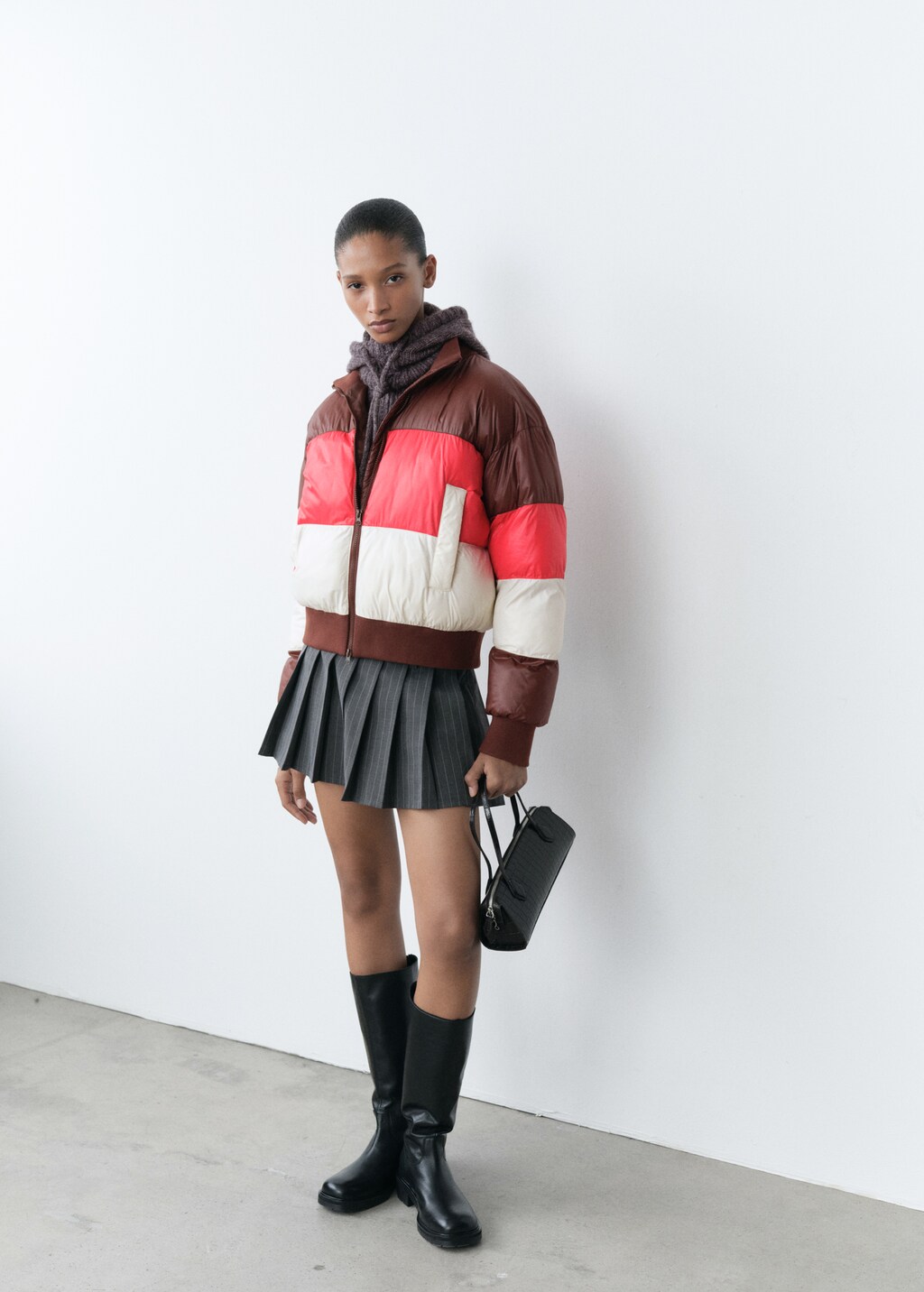 Tricolour quilted jacket - Brown