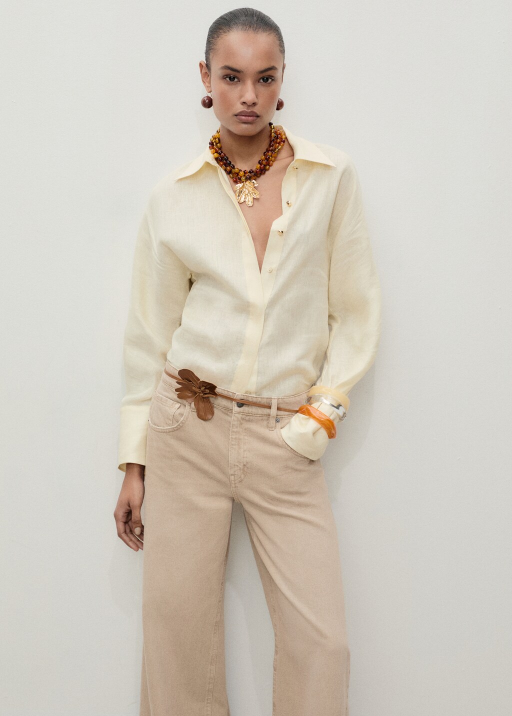 Low waist wideleg jeans - Sand