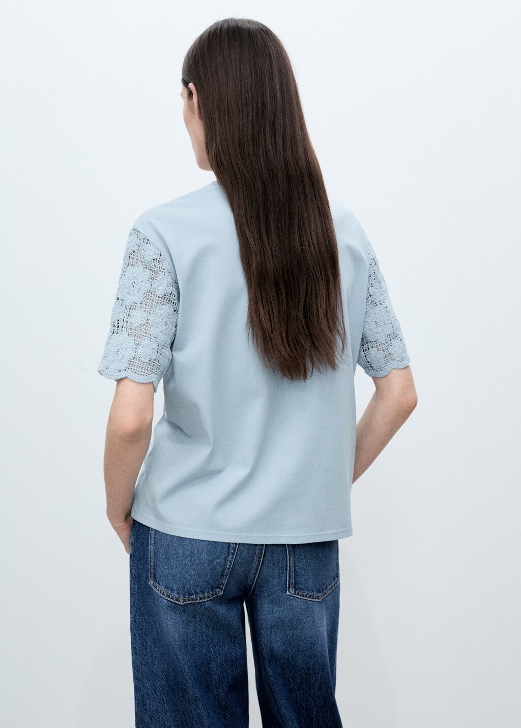 Crochet sleeve cotton t-shirt - White