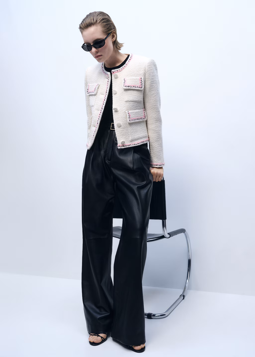 Tweed jacket with contrasting trims - Ecru