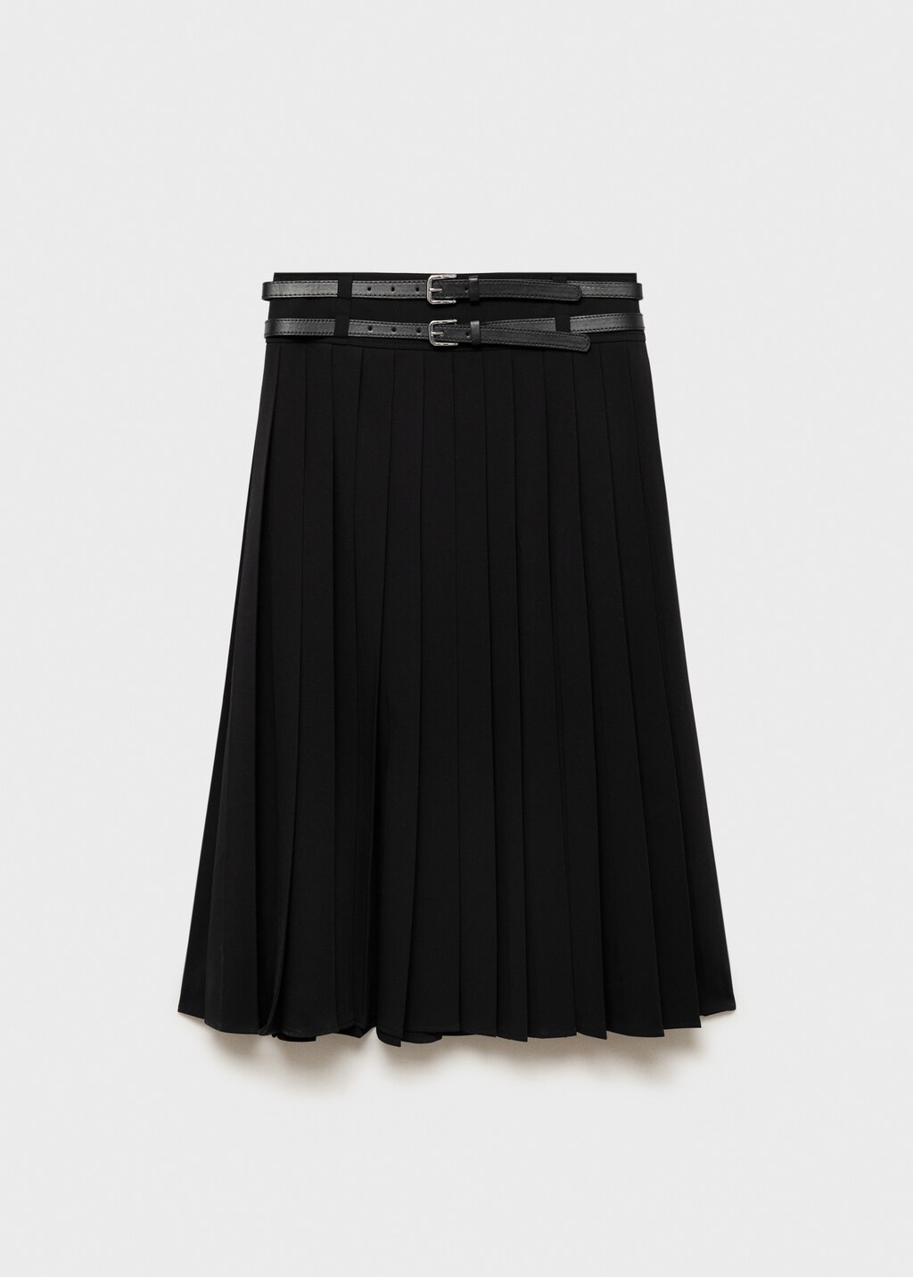 Double-belted pleated skirt - Black