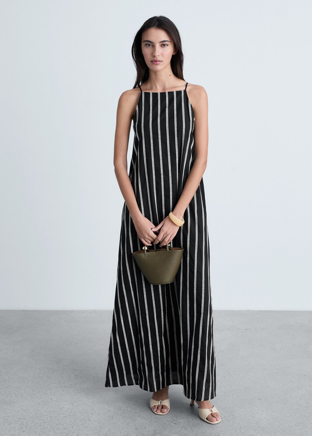 Embroidered halter-neck dress - Black