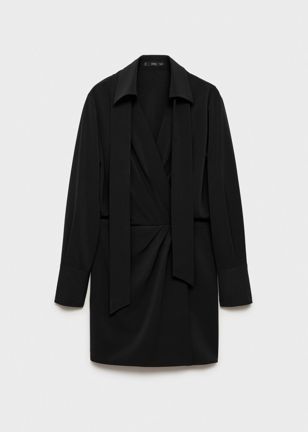 Wrap dress with shirt collar - Black