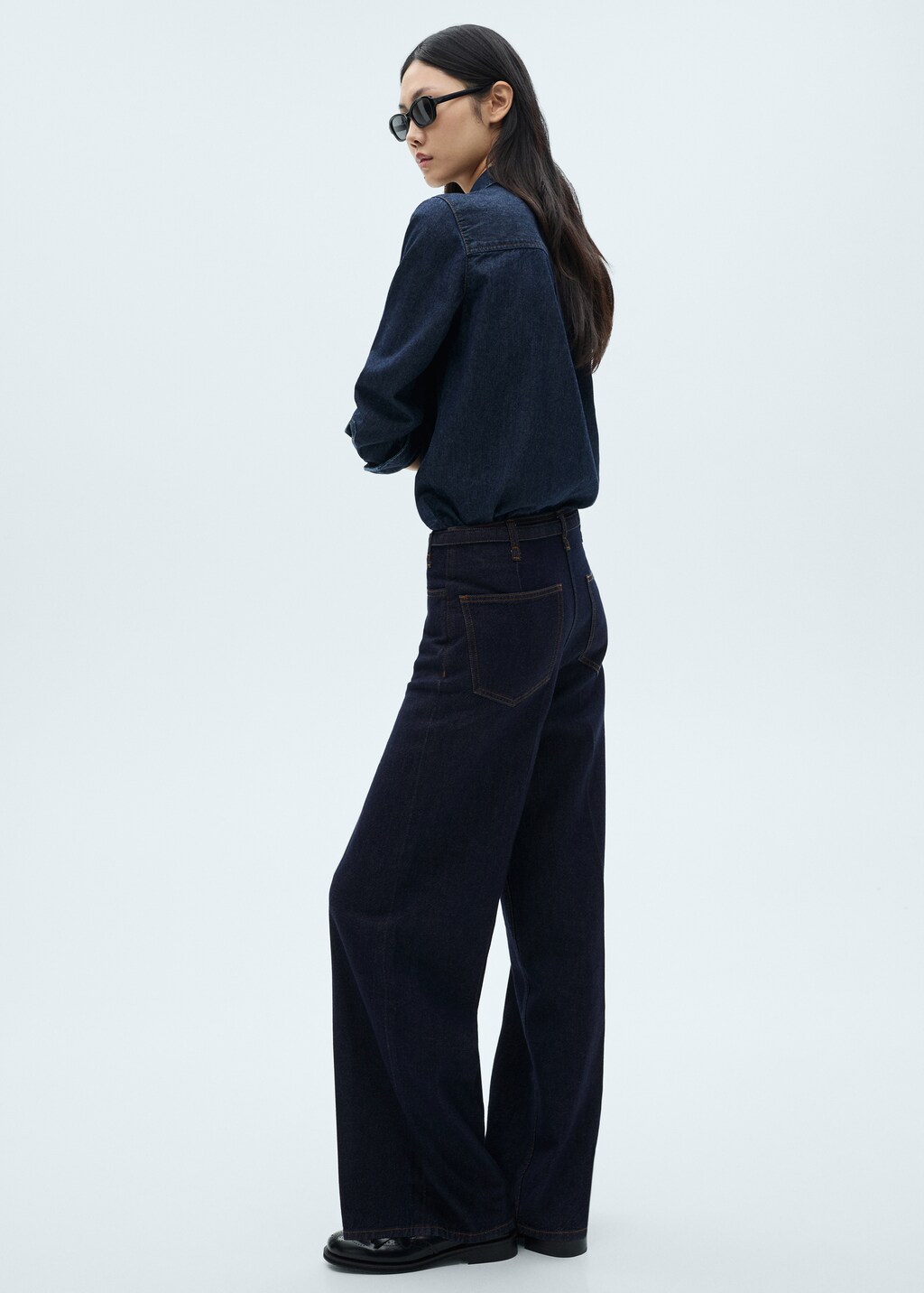 Rinse-wash wideleg jeans with belt - Open Blue