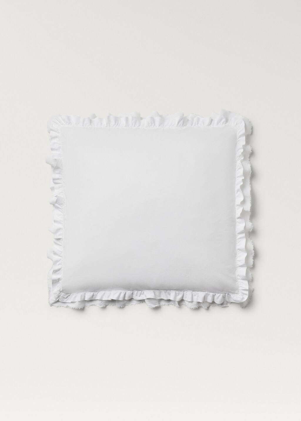 Washed cotton pillowcase with linen ruffle, 60x60 cm - White