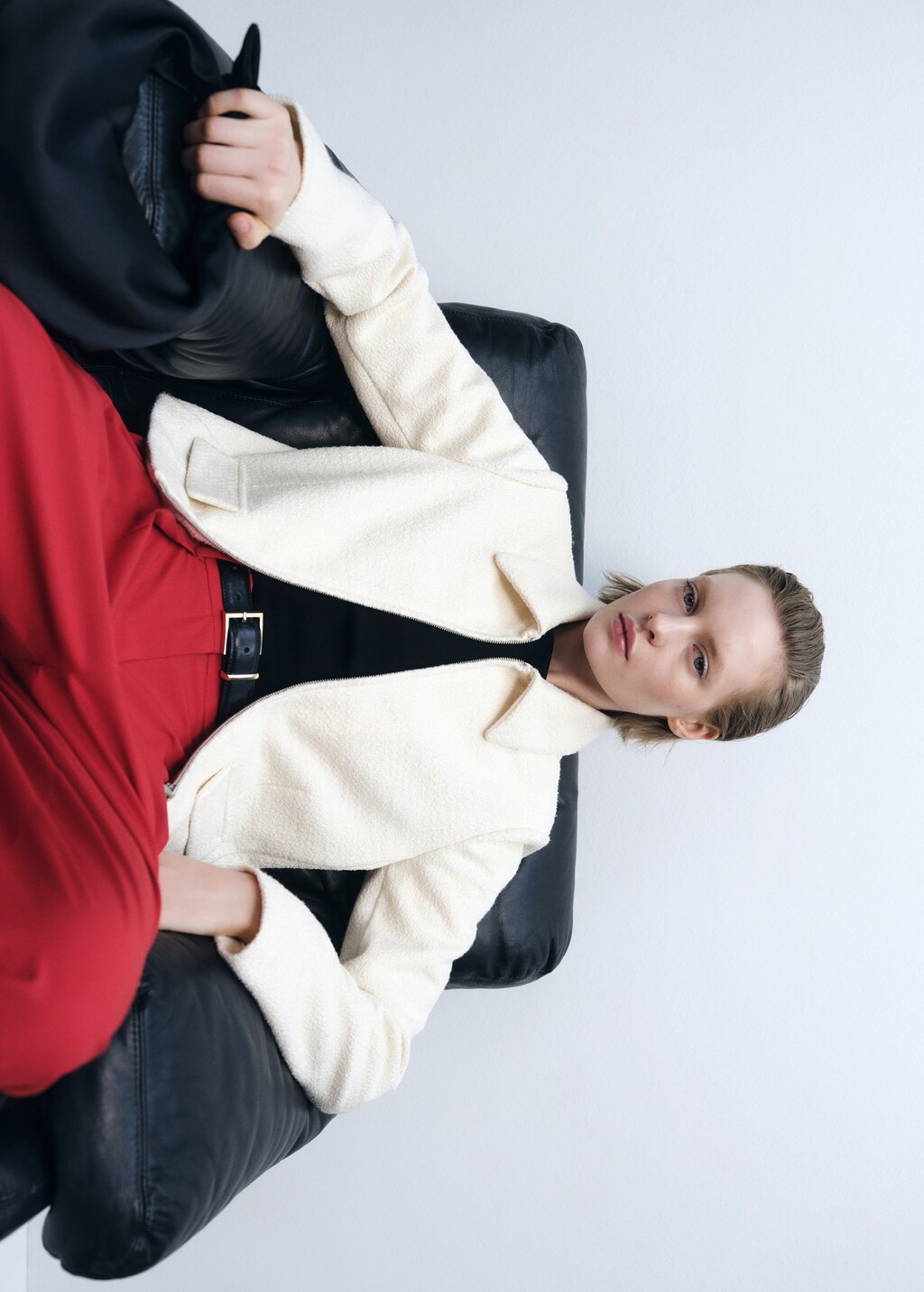 Lapel cotton blend jacket - Ecru