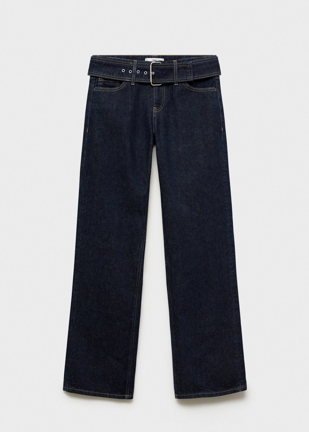 Low-rise straight jeans with belt - Open Blue