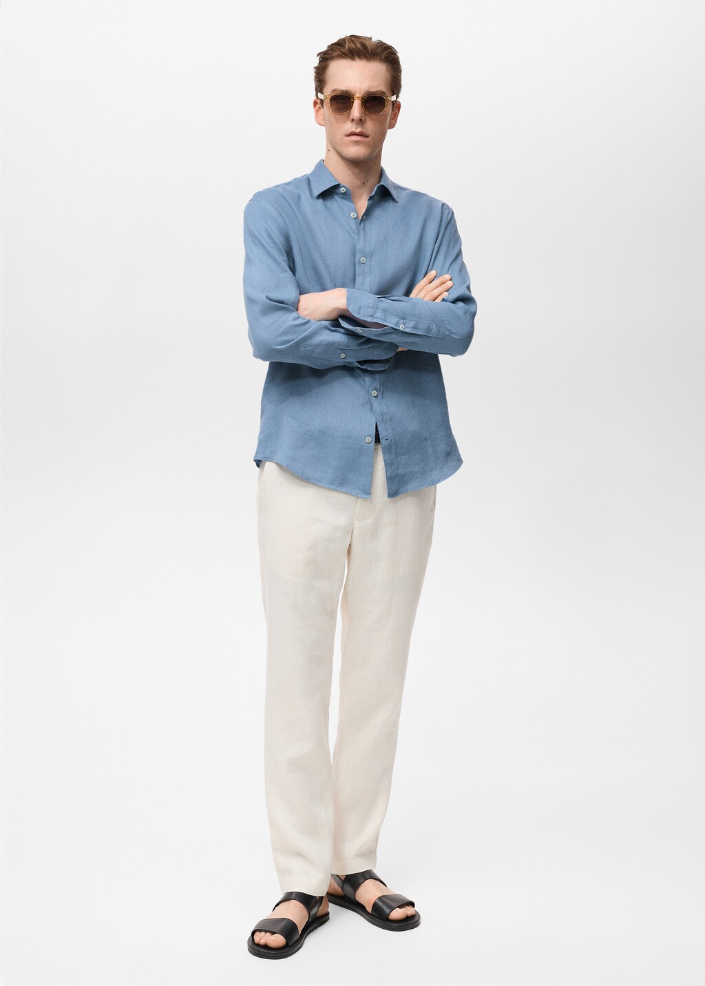 100% linen regular-fit shirt - Curry