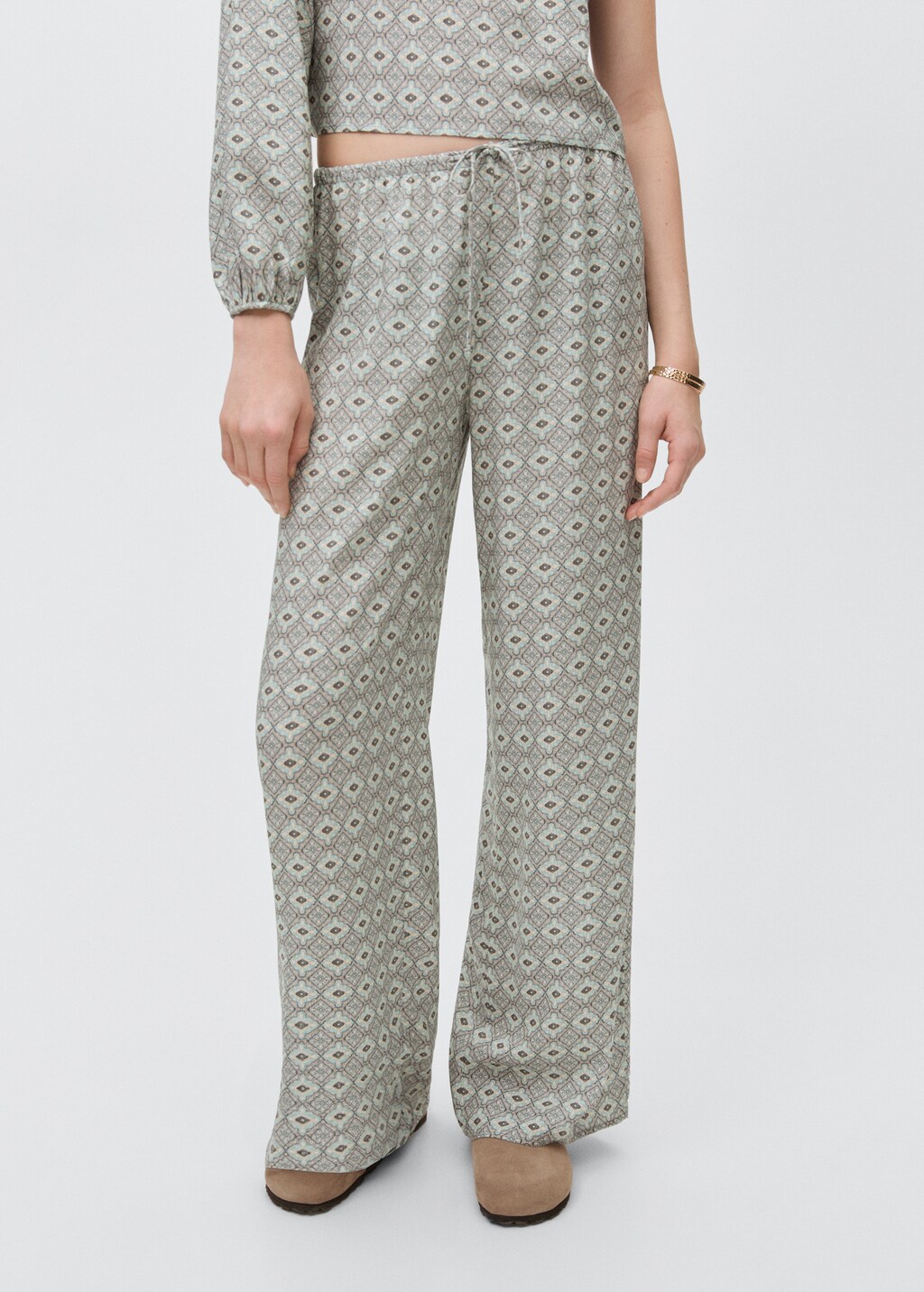 Flowy printed trousers - Light/Pastel Grey
