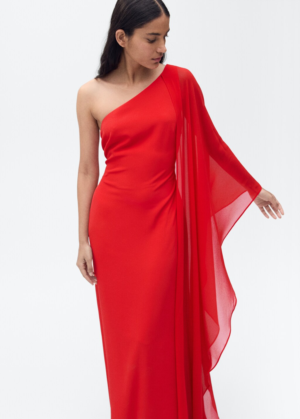 Asymmetrical dress with flared sleeves - Red