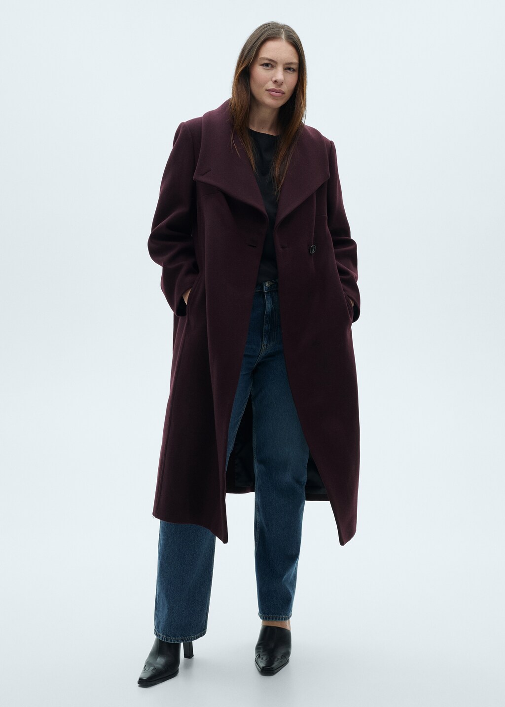 Manteco wool coat with belt - Maroon