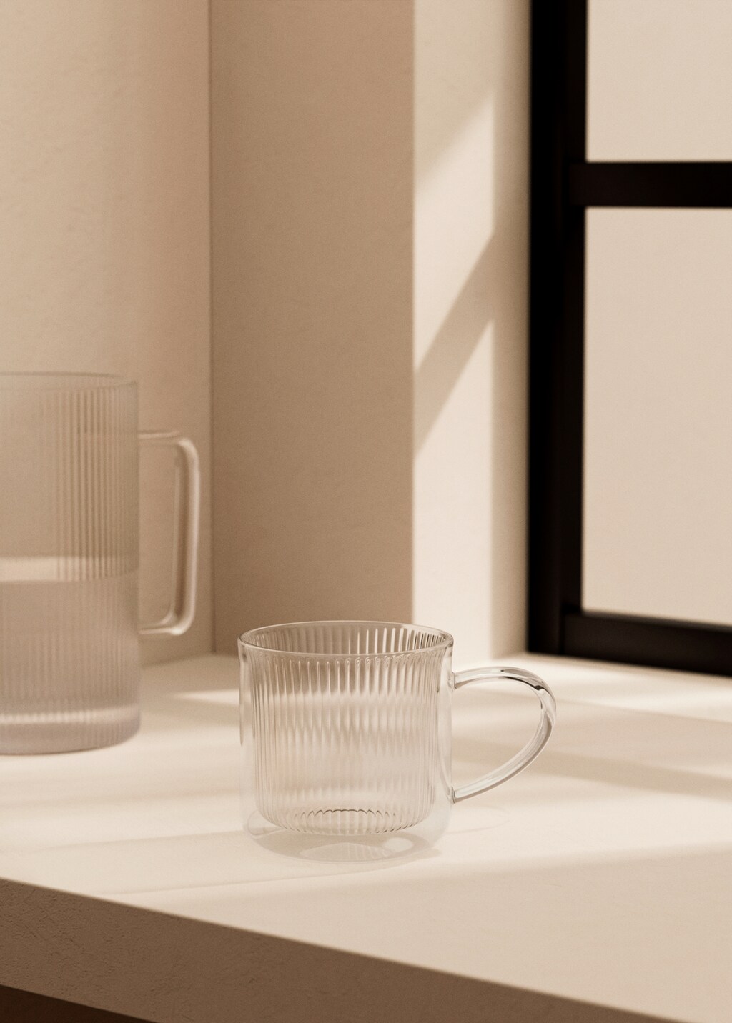 Borosilicate mug with double wall lines - Ice Grey