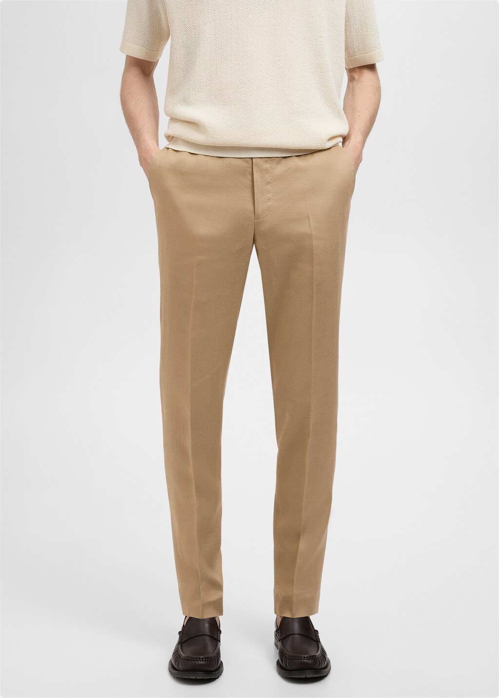 Slim fit 100% linen suit pants - Dark Navy