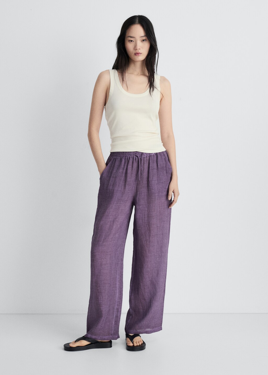 Overdyed-design ramie trousers - Dark Grey