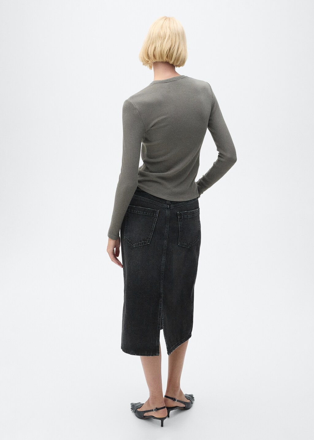 Denim midi-skirt - Black denim