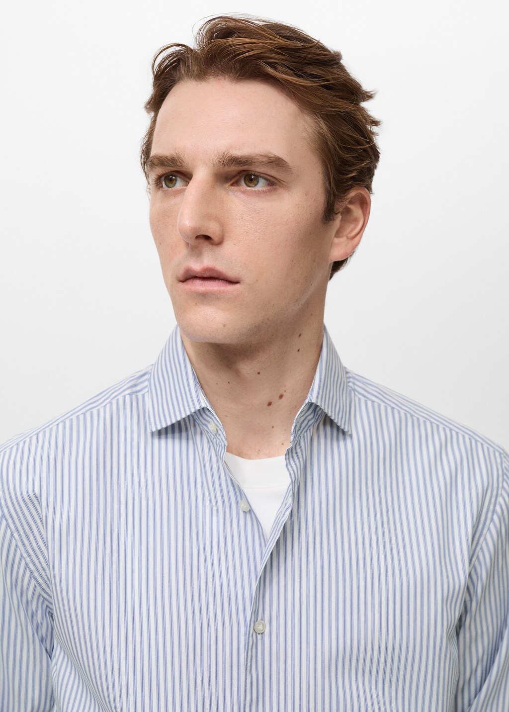 Regular-fit striped 100% cotton shirt - White