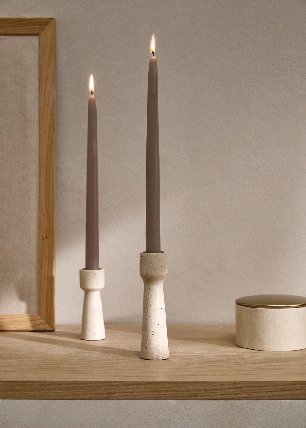 Large travertine candlestick - Ivory White