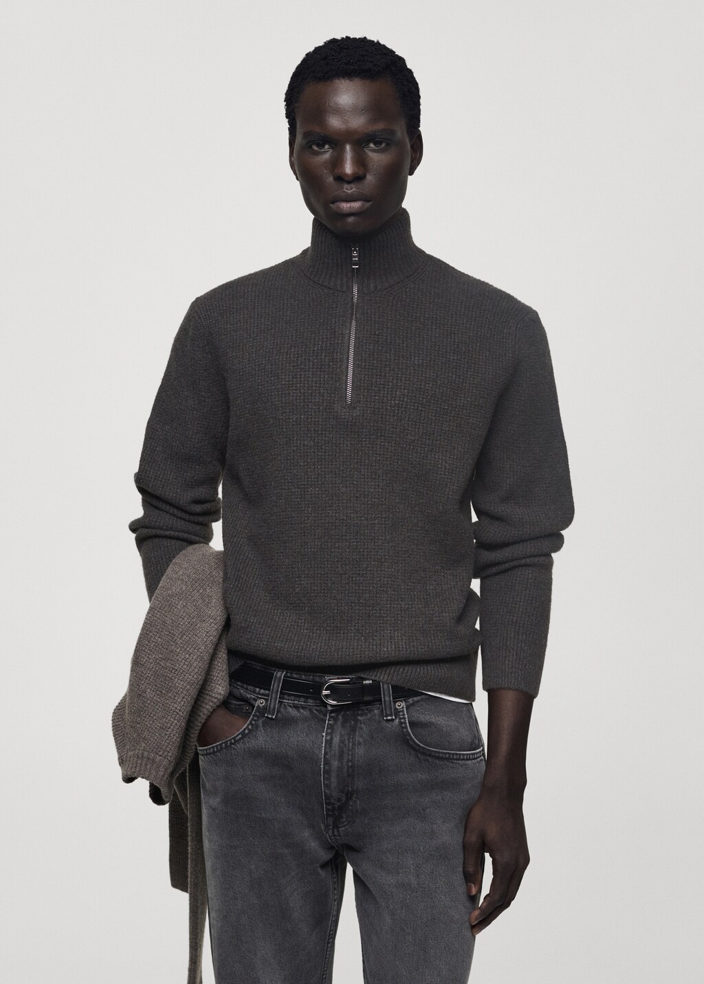 Knitted sweater with perkins neck - China Blue