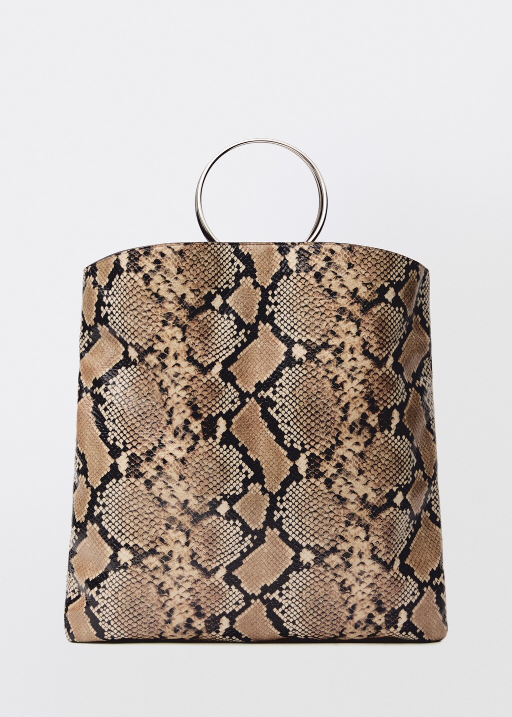 Animal-print leather bag with metal handle - Beige