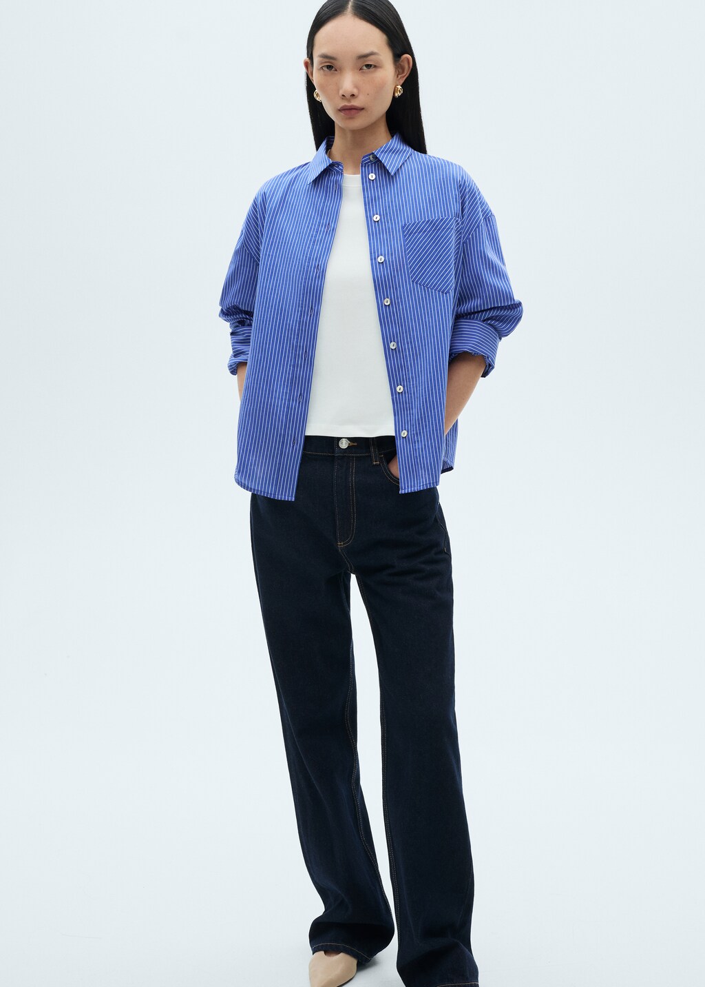 Striped cotton-blend shirt - Red