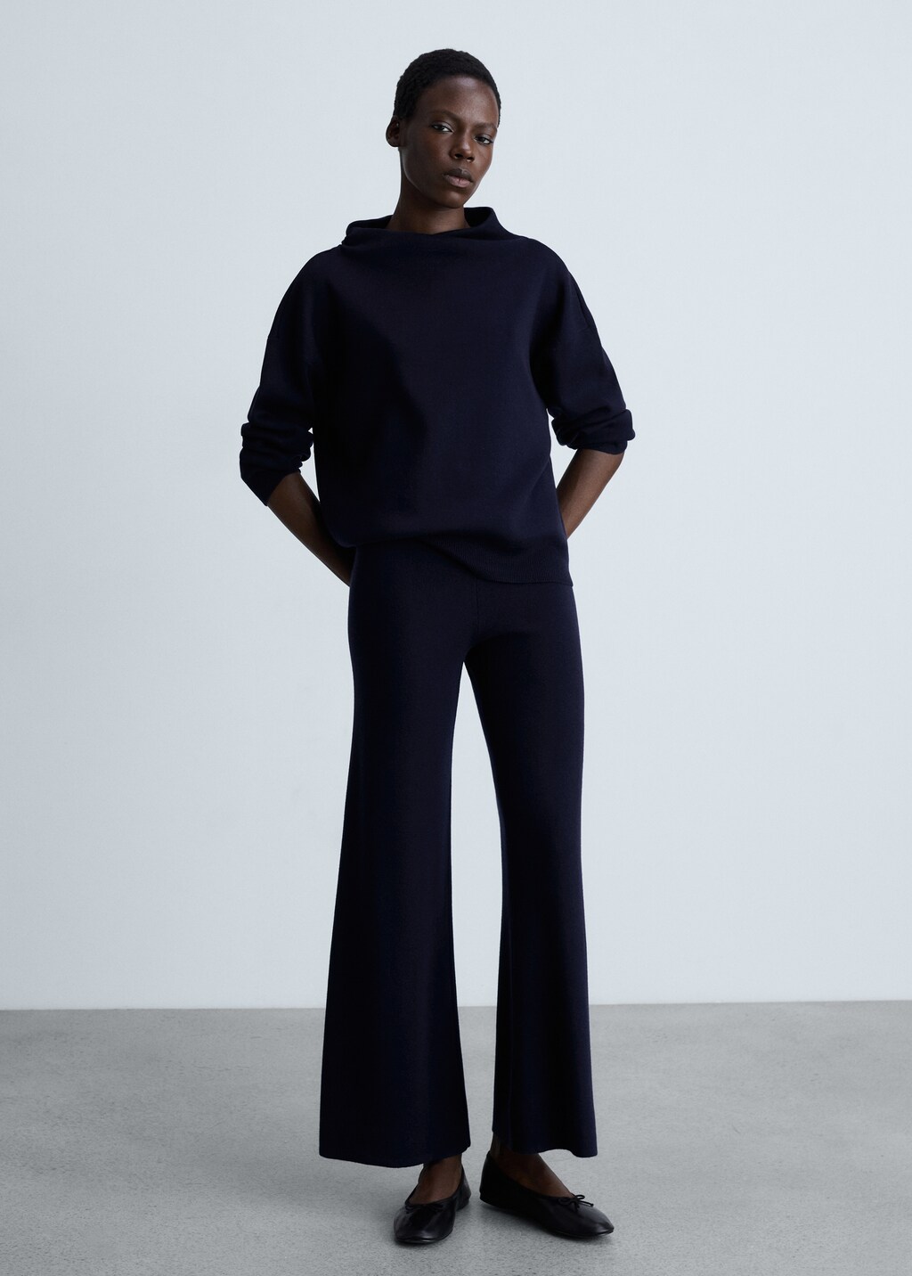 Straight knitted trousers - Dark Navy