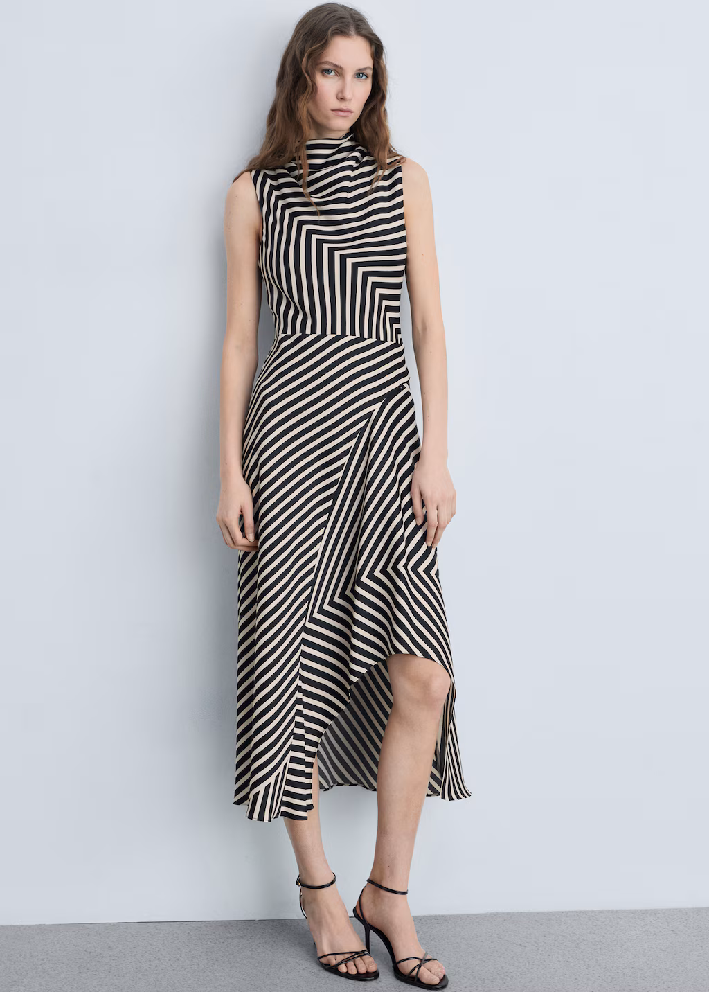 Asymmetrical stripe-print dress - Black