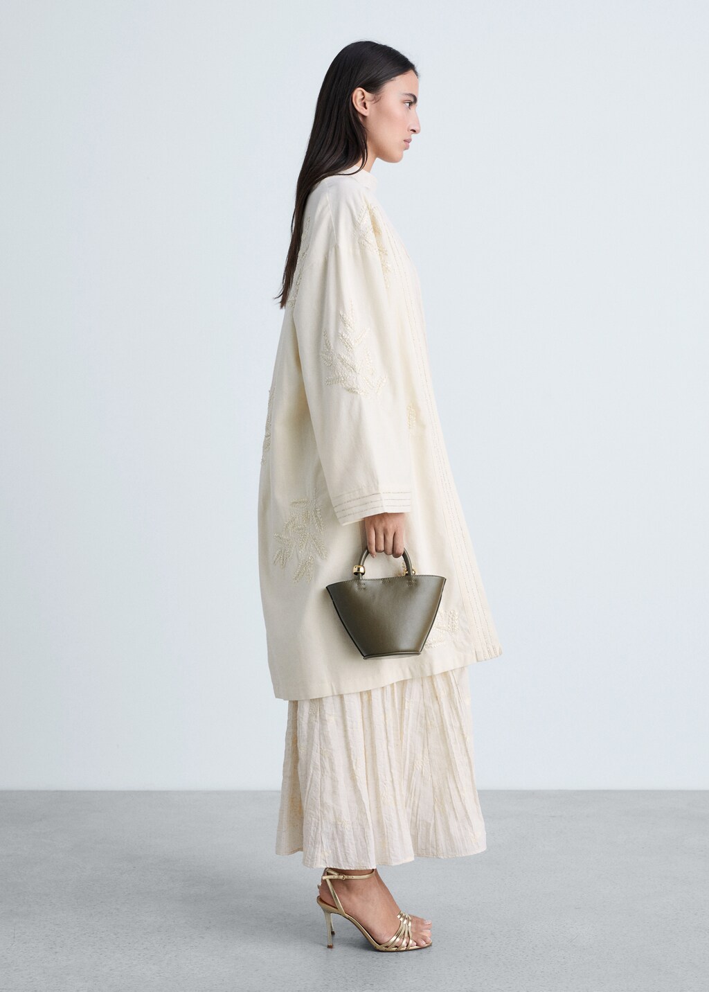Embroidered cotton caftan - Off White