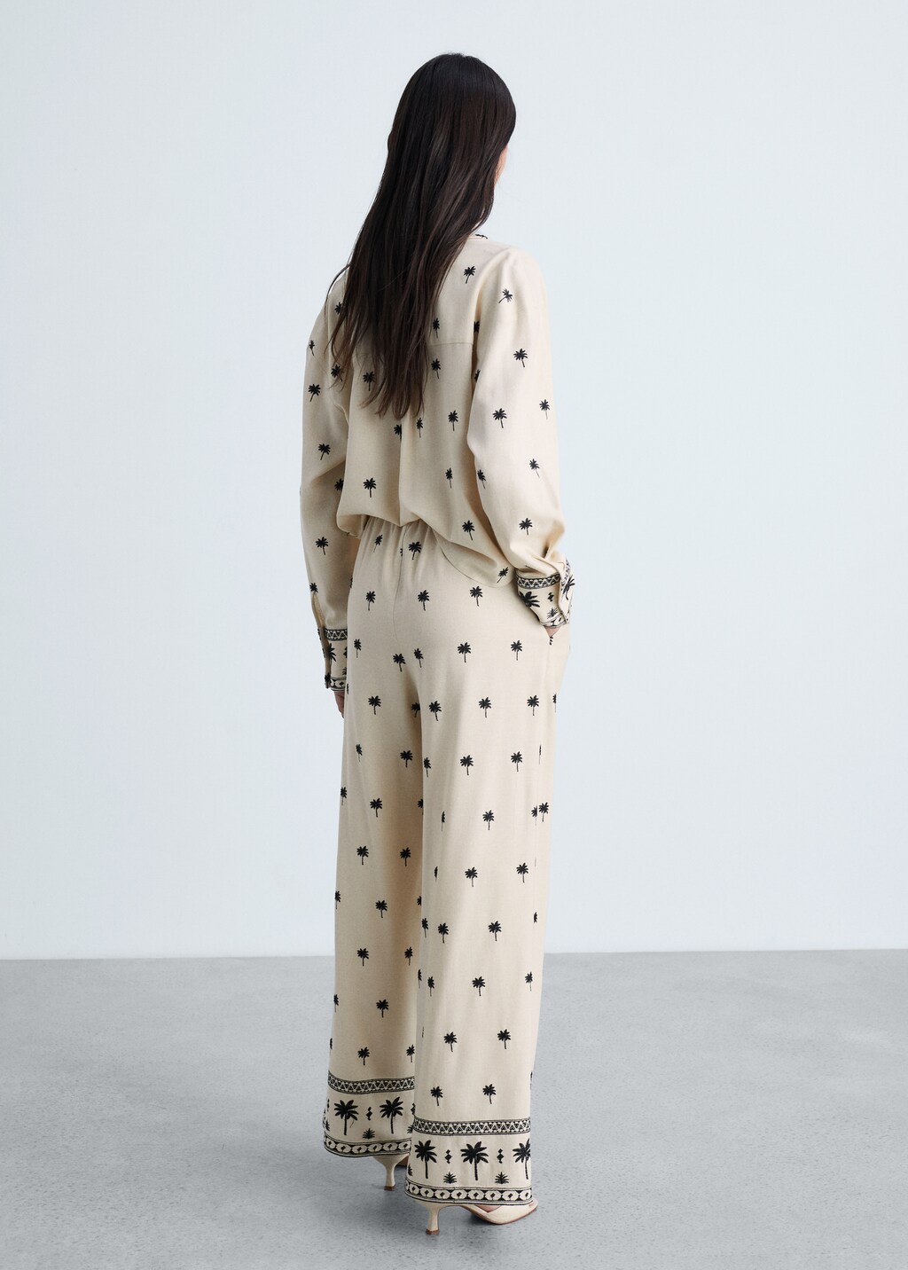 Embroidered straight-fit trousers - Beige